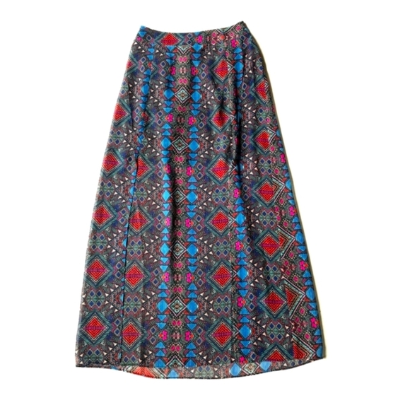 Maurices maxi elastic waist skirt with slits size small blue red tribal - Picture 1 of 6